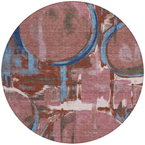 8' Round Abstract Polyester Area Rug Machine Washable for Indoor Outdoor Spaces