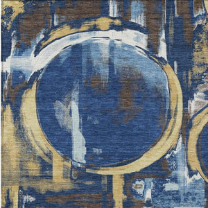 HomeRoots 5 X 8 Navy Abstract Polyester Area Rug Washable for Indoor Outdoor Spaces 733439