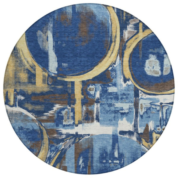 8 Ft Round Abstract Polyester Area Rug Machine Washable for Indoor Outdoor Spaces