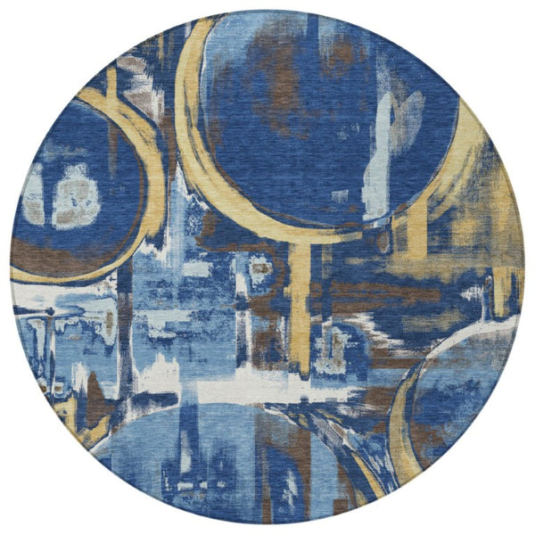 8 Ft Round Abstract Polyester Area Rug Machine Washable for Indoor Outdoor Spaces
