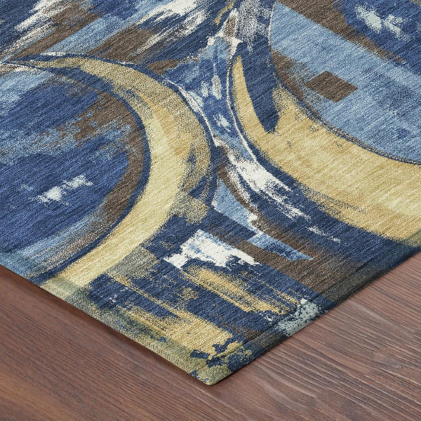 8 Ft Round Abstract Polyester Area Rug Machine Washable for Indoor Outdoor Spaces