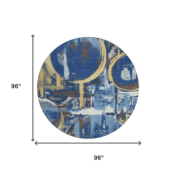 8 Ft Round Abstract Polyester Area Rug Machine Washable for Indoor Outdoor Spaces
