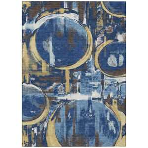8 X 10 Navy Abstract Washable Polyester Area Rug for Patios and Living Rooms