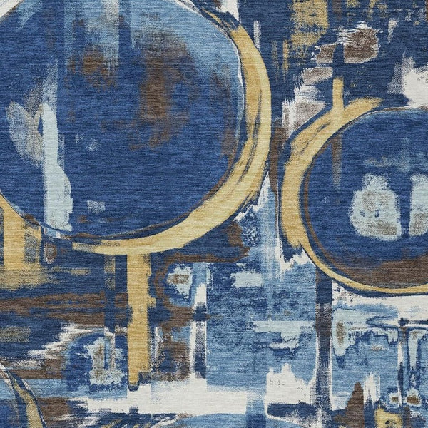HomeRoots 8 X 10 Navy Abstract Washable Polyester Area Rug for Patios and Living Rooms 733441