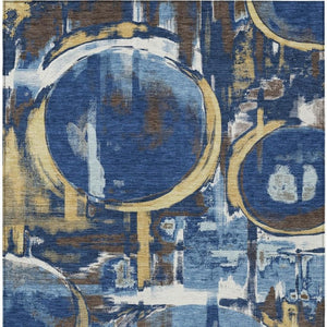 8 X 10 Navy Abstract Washable Polyester Area Rug for Patios and Living Rooms