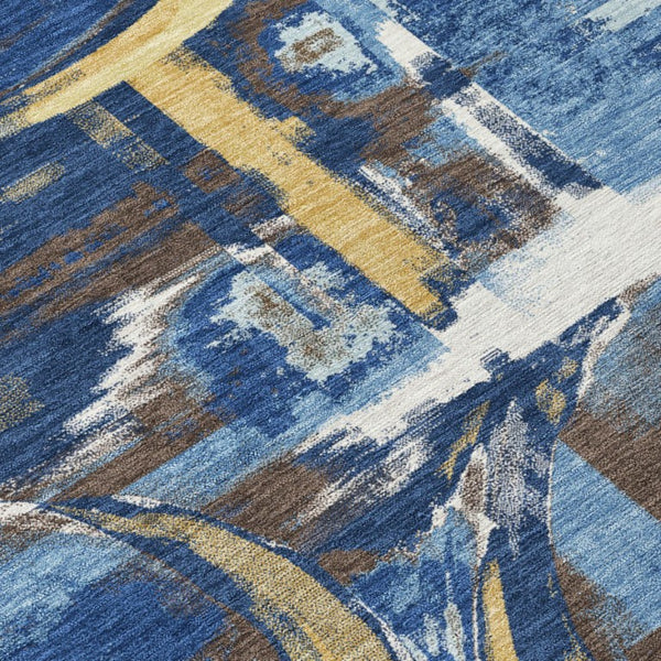 8 X 10 Navy Abstract Washable Polyester Area Rug for Patios and Living Rooms