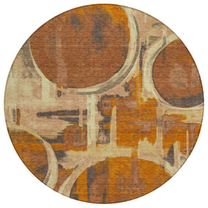 8' Round Abstract Washable Polyester Area Rug for Patio Entryway or Living Room