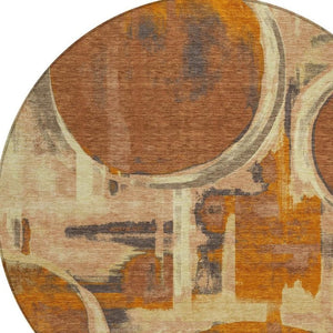 HomeRoots 8' Round Abstract Washable Polyester Area Rug for Patio Entryway or Living Room 733446