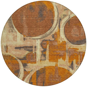 8' Round Abstract Washable Polyester Area Rug for Patio Entryway or Living Room