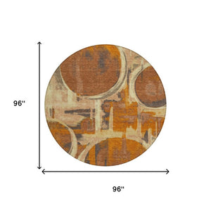 8' Round Abstract Washable Polyester Area Rug for Patio Entryway or Living Room