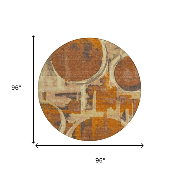 8' Round Abstract Washable Polyester Area Rug for Patio Entryway or Living Room