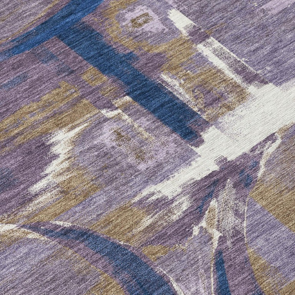 5x8 Abstract Plum Purple Washable Polyester Rug for Patios Kitchens and Entryways