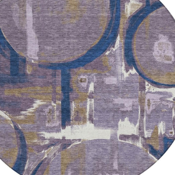 HomeRoots 8 Ft Round Abstract Plum Purple Washable Polyester Rug for Indoor Outdoor Living 733452