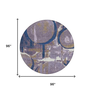 8 Ft Round Abstract Plum Purple Washable Polyester Rug for Indoor Outdoor Living
