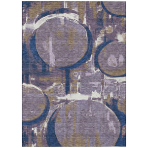 8x10 Abstract Plum Purple Washable Polyester Rug for Indoor Outdoor Living Spaces