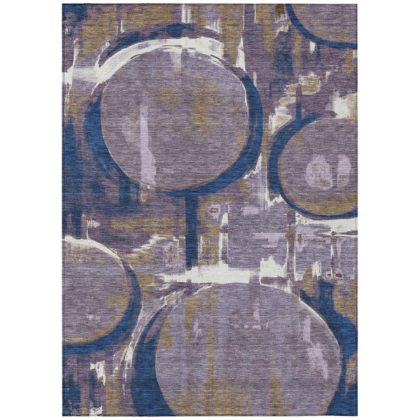 9 X 12 Abstract Purple Polyester Washable Area Rug for Indoor Outdoor Spaces