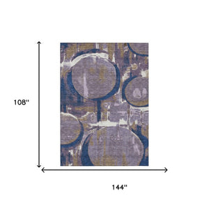 9 X 12 Abstract Purple Polyester Washable Area Rug for Indoor Outdoor Spaces