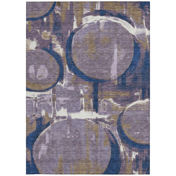 10x14 Abstract Plum Purple Washable Polyester Rug for Indoor Outdoor Living Spaces
