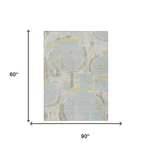 5 X 8 Abstract Washable Polyester Area Rug for Indoor Outdoor Patios and Entryways