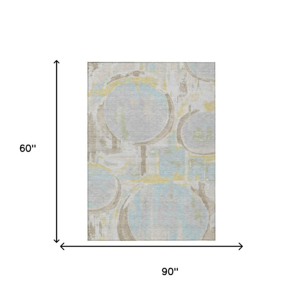 5 X 8 Abstract Washable Polyester Area Rug for Indoor Outdoor Patios and Entryways