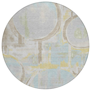 8 Foot Round Abstract Polyester Area Rug Washable Indoor Outdoor Patio Silver