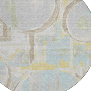 HomeRoots 8 Foot Round Abstract Polyester Area Rug Washable Indoor Outdoor Patio Silver 733458