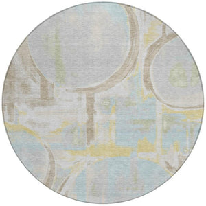 8 Foot Round Abstract Polyester Area Rug Washable Indoor Outdoor Patio Silver