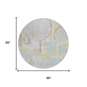 8 Foot Round Abstract Polyester Area Rug Washable Indoor Outdoor Patio Silver