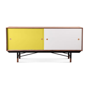 English Elm Finn Juhl Mid-century Walnut Veneer Sideboard with Sleek Steel Legs Dining Storage Orange,White B353S00014