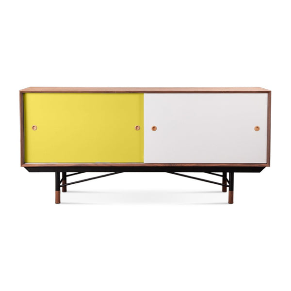 English Elm Finn Juhl Mid-century Walnut Veneer Sideboard with Sleek Steel Legs Dining Storage Orange,White B353S00014