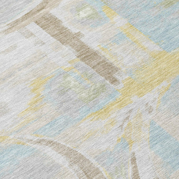9x12 Abstract Silver Gray Washable Polyester Area Rug for Indoor Outdoor Spaces