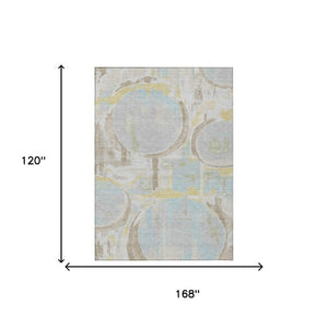 10' X 14' Silver and Gray Abstract Washable Indoor Outdoor Area Rug