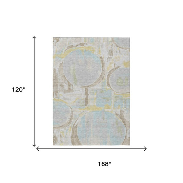 10' X 14' Silver and Gray Abstract Washable Indoor Outdoor Area Rug