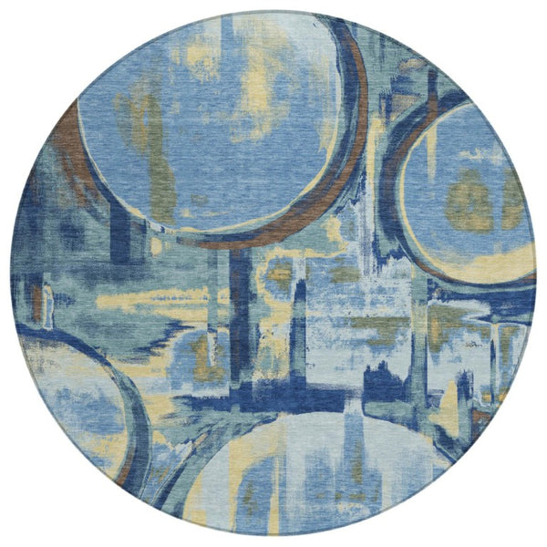8 Ft Round Abstract Polyester Area Rug Machine Washable for Indoor Outdoor Use