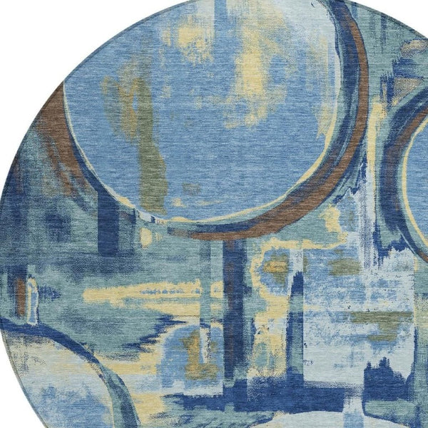 HomeRoots 8 Ft Round Abstract Polyester Area Rug Machine Washable for Indoor Outdoor Use 733464