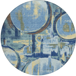 8 Ft Round Abstract Polyester Area Rug Machine Washable for Indoor Outdoor Use