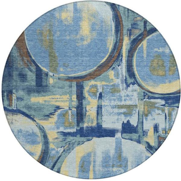 8 Ft Round Abstract Polyester Area Rug Machine Washable for Indoor Outdoor Use