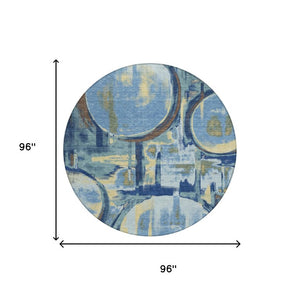 8 Ft Round Abstract Polyester Area Rug Machine Washable for Indoor Outdoor Use
