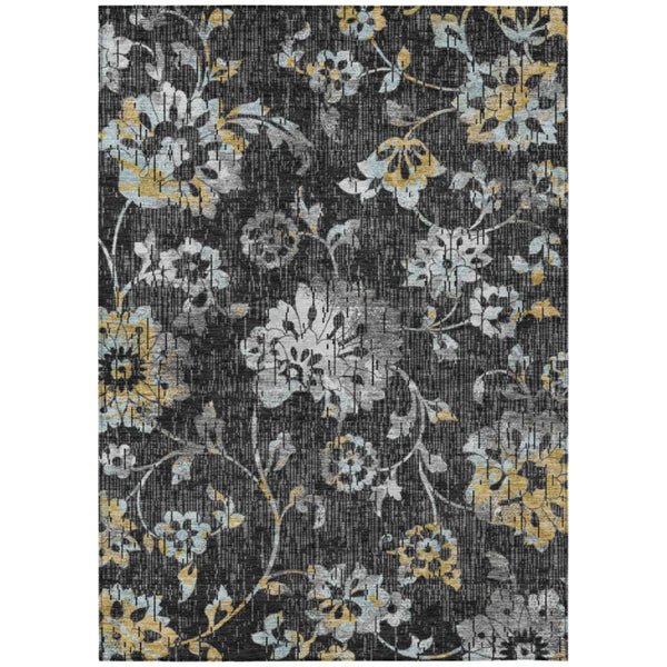 Floral Polyester Area Rug Washable Low Pile Indoor Outdoor for Patio or Living Room