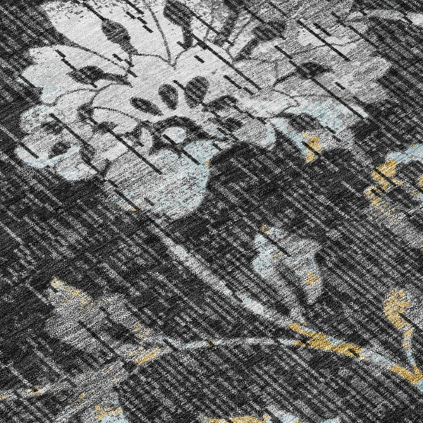 Floral Polyester Area Rug Washable Low Pile Indoor Outdoor for Patio or Living Room