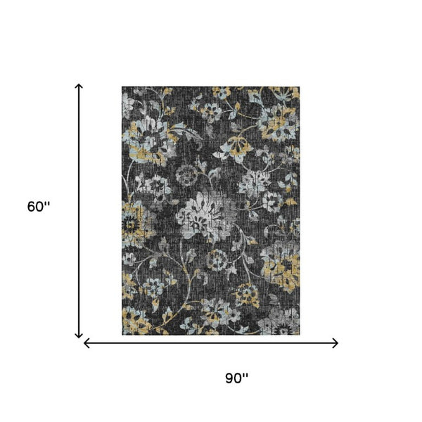 Floral Polyester Area Rug Washable Low Pile Indoor Outdoor for Patio or Living Room