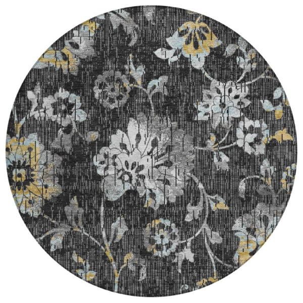 8 Ft Round Floral Polyester Area Rug Washable Indoor Outdoor Patio Foyer Decor