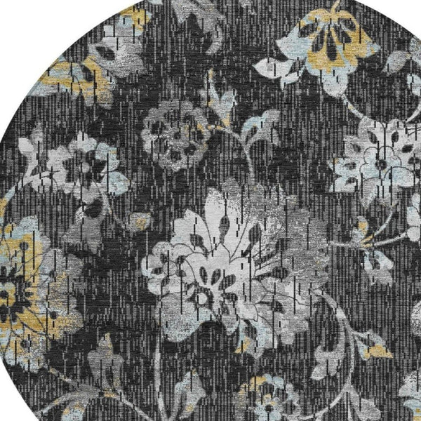 HomeRoots 8 Ft Round Floral Polyester Area Rug Washable Indoor Outdoor Patio Foyer Decor 733476