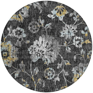 8 Ft Round Floral Polyester Area Rug Washable Indoor Outdoor Patio Foyer Decor