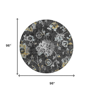 8 Ft Round Floral Polyester Area Rug Washable Indoor Outdoor Patio Foyer Decor