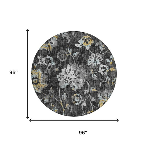8 Ft Round Floral Polyester Area Rug Washable Indoor Outdoor Patio Foyer Decor