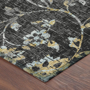 Floral Polyester Area Rug Washable Low Pile Indoor Outdoor for Patio or Living Room