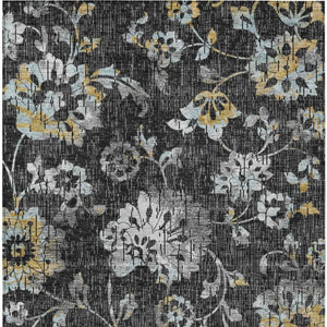 Floral Polyester Area Rug Washable Low Pile Indoor Outdoor for Patio or Living Room