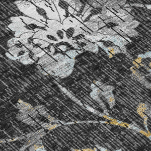 Floral Polyester Area Rug Washable Low Pile Indoor Outdoor for Patio or Living Room