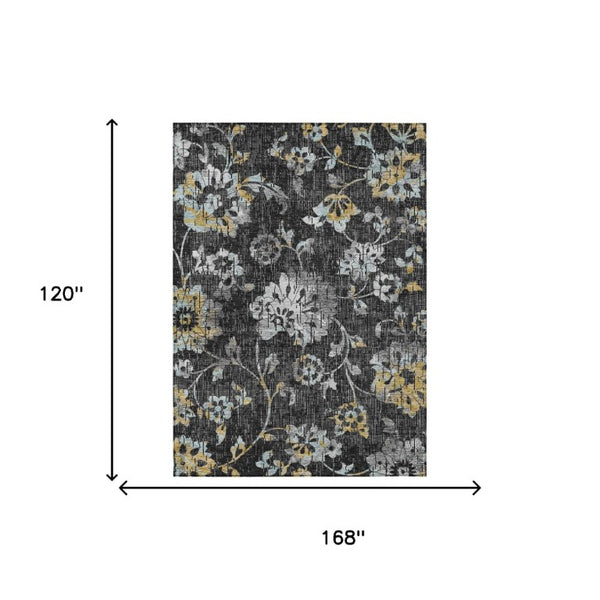 Floral Polyester Area Rug Washable Low Pile Indoor Outdoor for Patio or Living Room